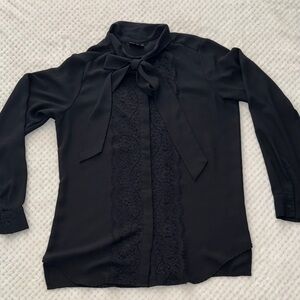 Elegant Black Lace Bow Blouse